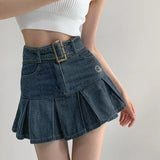 Anokhinaliza Kawaii Hot Girl Denim Skirt Women Pleated Skirt Y2k New Summer Fashion Casual High Waist Slim Goth Mini A Word Short Skirt Women