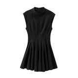 Anokhinaliza Fashion Solid Mini Pleated Dress For Women Y2K Elegant Sleeveless Slim Evening Party Short Dress Lady New Chic Street Vestidos