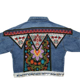 Anokhinaliza Boho Denim Jacket for Women Autumn Floral Appliques Embroidery Vintage Coat Long Sleeve Outerwear Female Jacket Coatee