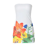 Anokhinaliza Floral Print Coquette Short Prom Dress For Women 2024 Summer White Sleeveless Bodycon A-Line Elegant Boho Tube Dress