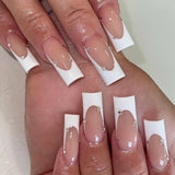 Anokhinaliza 24Pcs Long Square False Nails Simple White French Fake Nails Wearable Ballet Coffin Full Cover Nail Tips Acrylic Press on Nails