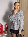 Anokhinaliza New Hollow Out Braid Knitted Women's Pullover Fashion Casual Loose Solid Color Sweater Women Retro Soft Comfortable Sweaters