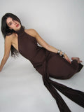 Anokhinaliza Elegant Women Sexy Bandage Sleeveless Halter Party Evening Long Dress 2024 Spring Backless Slim Solid Maxi Dress