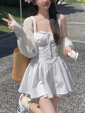 Anokhinaliza Summer Chic White Strap Dress Women Casual Elegant Y2k Mini Dresses Korean Fashion One Piece Evening Party Clothing 2024 New