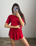 Anokhinaliza Casual Loose Two Piece Short Sets for Women Elegant Solid Short Sleeve T-shirt and Shorts Outfits Summer Fashion Matching Sets