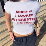 Anokhinaliza Casual Crewneck Short Sleeve Crop Tops Letter Print White T-Shirts Women Graphic Tees Streetwear Cltohes Y2K Outfits