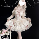 Anokhinaliza Japanese Sweet Lolita Princess Dress Women Gothic Cross Bow Lace Ruffles Party Dresses Girls Harajuku Cute Bandage Y2k Vestidos