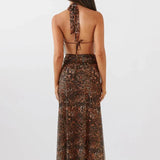 Anokhinaliza Leopard Print 2 Piece Set Women Summer Halter Bandage Swinging Neck Vests And Long Skirts Mujer Trend Matching Suit