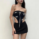 Anokhinaliza 2024 Spring New srapless  Sleeveless Cut Out  Girl Sexy Romper Bow Decoration Cute And Sexy Romper