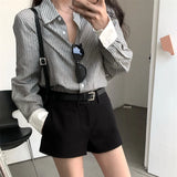 Anokhinaliza Polo Collar Contrast Color Striped Loose Long-sleeved Shirt Women 2024 Autumn New High Street Fashion All Match Mid-length Tops