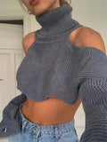 Anokhinaliza Off-Shoulder Sexy Knit Turtleneck For Women Patchwork Slim Summer Y2k Top Sweater Loose Long Sleeve Pullover Cover up