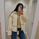 Anokhinaliza Fashion Winter Warm Lambwool Jacket Women Long Sleeve Zipper Jackets Coat Female Autumn Casual Lapel Coat