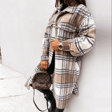 Anokhinaliza Single Breasted Trench Coat Fashion Long Autumn Winter Women's Clothing Long Sleeve Woolen Plaid Overcoat Coat