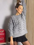 Anokhinaliza New Hollow Out Braid Knitted Women's Pullover Fashion Casual Loose Solid Color Sweater Women Retro Soft Comfortable Sweaters