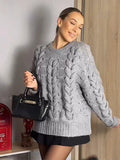 Anokhinaliza New Hollow Out Braid Knitted Women's Pullover Fashion Casual Loose Solid Color Sweater Women Retro Soft Comfortable Sweaters