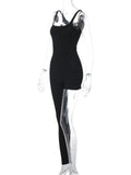 Anokhinaliza Women's Clothing 2024 Streetwear Irregular Bodysuit Black Jumpsuits Casual Sexy Sleeveless One Piece Skinny Night Club Outfit