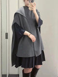 Anokhinaliza Fashion Retro Grey Women's Cloak Coat Casual Loose Round Neck Sleeveless Cardigan Coats Women Elegant Solid Color Outerwears