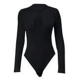 Anokhinaliza Autumn Women Bodysuits New Black Sexy Hollow Out Streetwear Fashion Long Sleeve Bodysuits Female Bodycon Versatile Knit Clothing