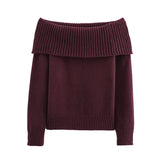 Anokhinaliza Off-shoulder Casual Knitted Women's Sweater Solid Color Loose Long Sleeve Pullover Women Fashion Retro Comfortable Sweaters