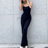 Anokhinaliza - Sexy Backless Spaghetti Strap Jumpsuit Woman Summer Black Skinny Bodycon Bodysuit Pants Holiday Ladies Casual Jumpsuits