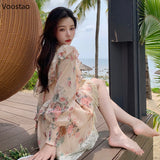 Anokhinaliza Elegant V-Neck Floral Dress Women Sweet Long Sleeve Lace Ruffles Party Mini Dresses Female Sexy Backless Beach Vestidos Autumn