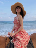 Anokhinaliza French Chic Sweet Plaid Dress Women Summer Fashion Strap Birthday Evening Party Korean Style Dress Boh Beach Clothing