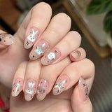 Anokhinaliza 24Pcs Long Ballet Full-cover Nail Tips Butterfly Rhinestone Glitter Design Detachable False Nails Coffin Press on Nails