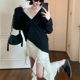 Anokhinaliza Autumn New Streetwear Lace-up Irregular Casual A-line Skirt Women + V-neck Loose T-shirt + Sexy Camisole Three-piece Suit