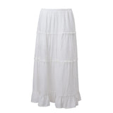 Anokhinaliza White Tiered Ruffle Maxi Skirt Women 2024 Summer Flowy Hem Trim Double Layer Chic Elastic Waist Flare Skirts Streetwear