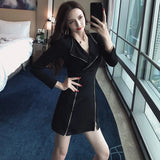 Anokhinaliza Korean Elegant Sexy Short Dresses Two-piece New Autumn Fashion Slim Long Sleeves Short Pants Sets Black Clothes for Women