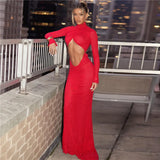 Anokhinaliza Sexy Cut Out Backless Red Party Dress Women Elegant Luxury Turtleneck Long Sleeve Maxi Dresses Evening Gown