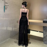 Anokhinaliza Elegant Black Long Dresses for Women 2024 Summer New French Sexy Fashion Sleeveless Split Birthday Evening Party Female Clothing