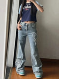 Anokhinaliza Spring Butterfly Embroidery Vintage Denim Women Jeans Women Retro High Waist  Long Jeans Light Blue Pants Trousers