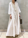 Anokhinaliza Dresses Spring Summer Fashionable V-Neck Solid Color Loose Robe Elegant Long Dress New in Retro Loose Fitting Women Clothing