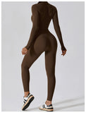 Anokhinaliza European and American zippered nude long sleeved yoga jumpsuit, high-intensity fitness and sports jumpsuit