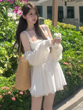 Anokhinaliza Korean Chic Summer Short Dress Women New Spaghetti Strap Solid A-line Holliday Beach Party Dresses Y2K Kawaii One Piece Vestido