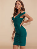 Anokhinaliza - Sexy V Neck Green HL Bandage Dress For Women Double Strap Party Club Elastic White Red Tight Bodycon Vestido XL