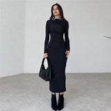 Anokhinaliza Long Sleeved Round Neck Hip Hugging Long Dress 2024 Autumn  Winter Plus Velvet Women's Slim And Elegant Party Evening Dress