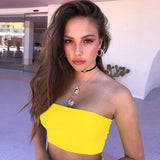 Anokhinaliza Women Bright Yellow Pullover Corset Skinny Strapless Short Crop Top Sexy Summer Underwear Versatile Undershirt Summer