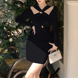 Anokhinaliza 2024 Women Autumn Elegant Office Lady Bodycon Hollow Out Mini Dress French Vintage Y2k Dress Korean Retro Fashion Clothing