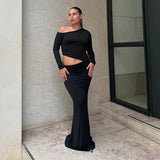 Anokhinaliza Autumn Winter Maxi Dress Women Sexy Waist Cut Out Slim Evening Party Dresses Elegant Long Sleeve Club Outfits