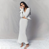 Anokhinaliza Elegant Knitted Skirt Suits For Women Fungus Cut Out Sexy Cardigan Top Long Slim Skirt Beach Holiday Lady Two Piece Set