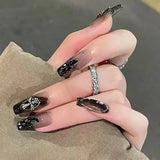 Anokhinaliza Black Square Press On Nails with 3D Cross Designs - Full Cover Acrylic False Nails for Women and Girls Detachable Long Fake nail