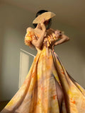 Anokhinaliza Vintage Print Midi Dresses for Women New Summer French Elegant Spaghetti Strap Ruffle Female Clothes Casual Holiday Dress