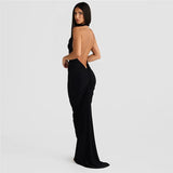 Anokhinaliza Twist Halter Neck Backless Long Dresses For Women Elegant Sexy Party Maxi Dress Purple Black Green Summer 2024 Y2K