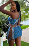 Anokhinaliza Sexy Women Denim Suit Bandage Tank Tops Mini Skirt Outfits Spring Summer Y2K Club Fashion Jean 2 Two Piece Matching Set 2024