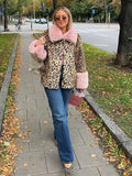 Anokhinaliza Fashion Casual Leopard Women's Coat Retro Plush Turndown Collar Loose Coats Women Winter Windproof Thick Warm Soft Outerwears