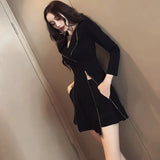 Anokhinaliza Korean Elegant Sexy Short Dresses Two-piece New Autumn Fashion Slim Long Sleeves Short Pants Sets Black Clothes for Women