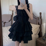 Anokhinaliza Japanese Gothic Lolita Style Dresses Women Elegant Kawaii Sleeveless Black Mini Harajuku Sexy Korean Style Ruffle Dress