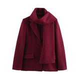 Anokhinaliza Fashion Retro Solid Color Women's Coat with Scarf Casual Loose Turndown Collar Single Breasted Coats Women Windproof Outerwears